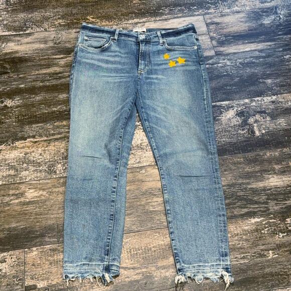 AGOLDE Jeans Womens 31‎ Blue Denim High Rise Star Embroidery Distressed Raw Hem - Picture 1 of 11